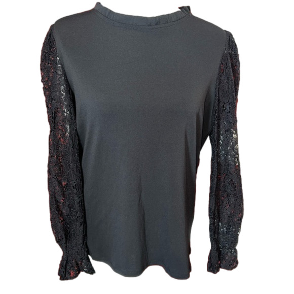 Adrianna Papell Tops - Vintage Style Black Blouse Lace Sleeves M